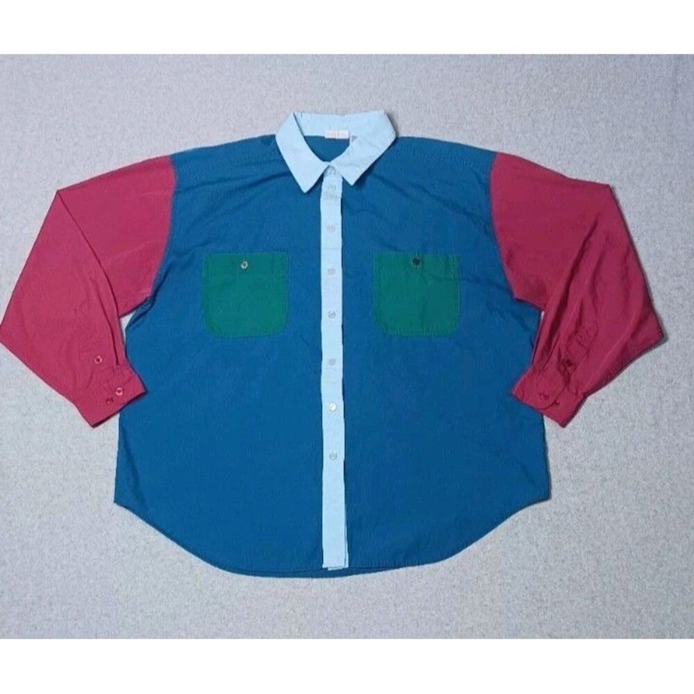 Vtg Cabin Creek 90s Colorblock Button Up Mens XL Retro Fresh Prince Hip Hop Swag